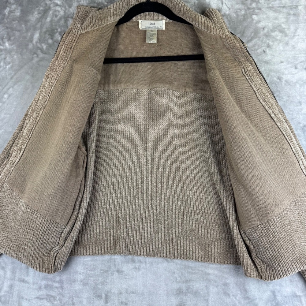Vtg Lisa International Sweater Jacket XL Real Leather Fur Leopard Print (1403) - Picture 6 of 11